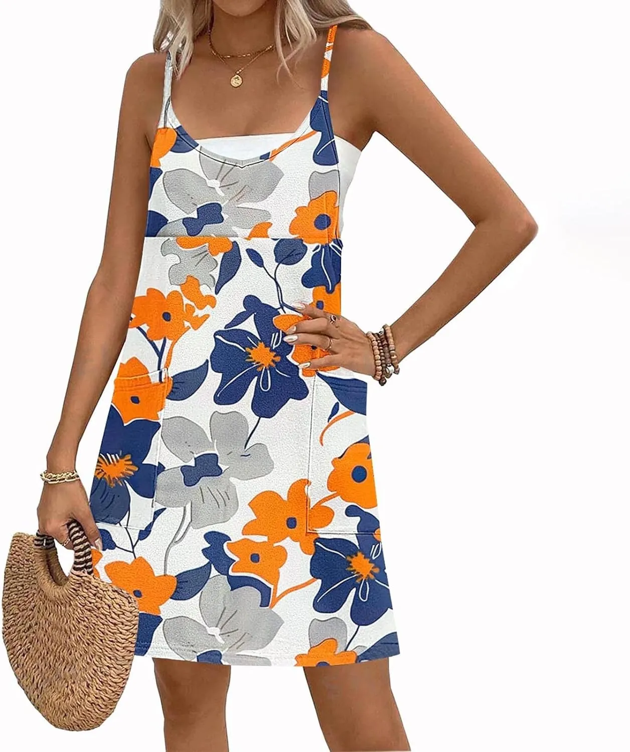 Ruziyoog Women's Summer Sleeveless Tank Dress 2025 Floral Print Spaghetti Straps Sun Dress Casual Short Mini Beach Dresses