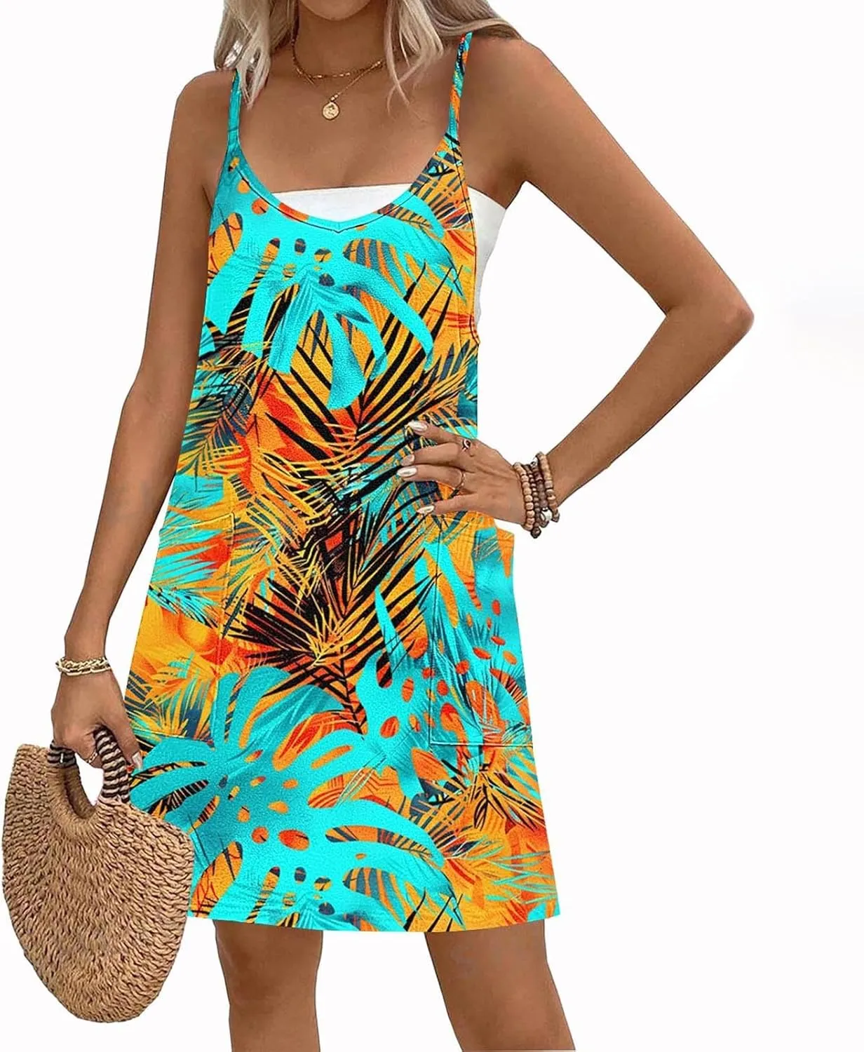 Ruziyoog Women's Summer Sleeveless Tank Dress 2025 Floral Print Spaghetti Straps Sun Dress Casual Short Mini Beach Dresses