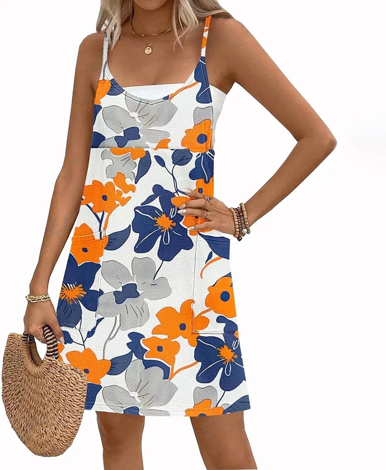 Ruziyoog Women's Summer Sleeveless Tank Dress 2025 Floral Print Spaghetti Straps Sun Dress Casual Short Mini Beach Dresses