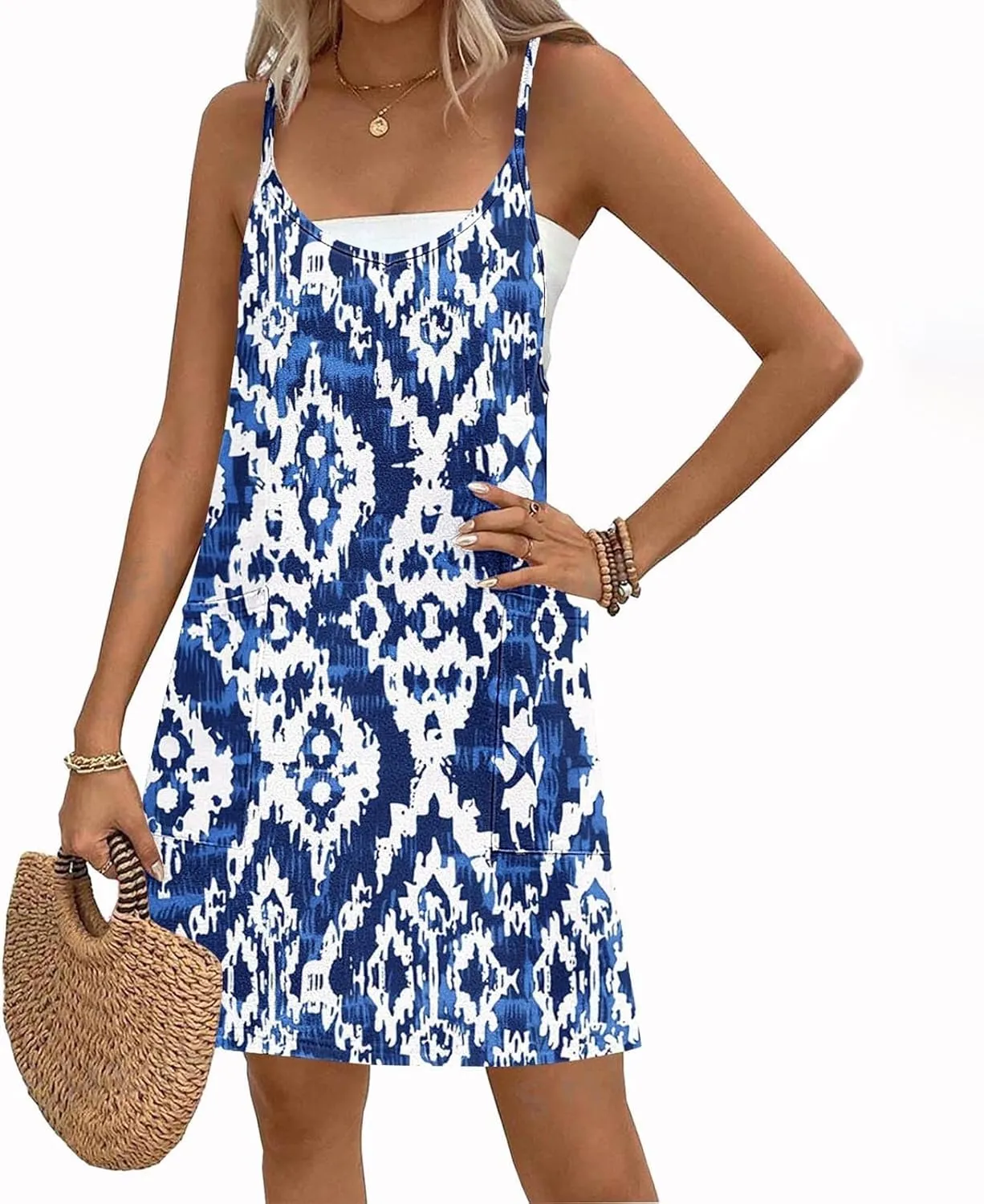 Ruziyoog Women's Summer Sleeveless Tank Dress 2025 Floral Print Spaghetti Straps Sun Dress Casual Short Mini Beach Dresses