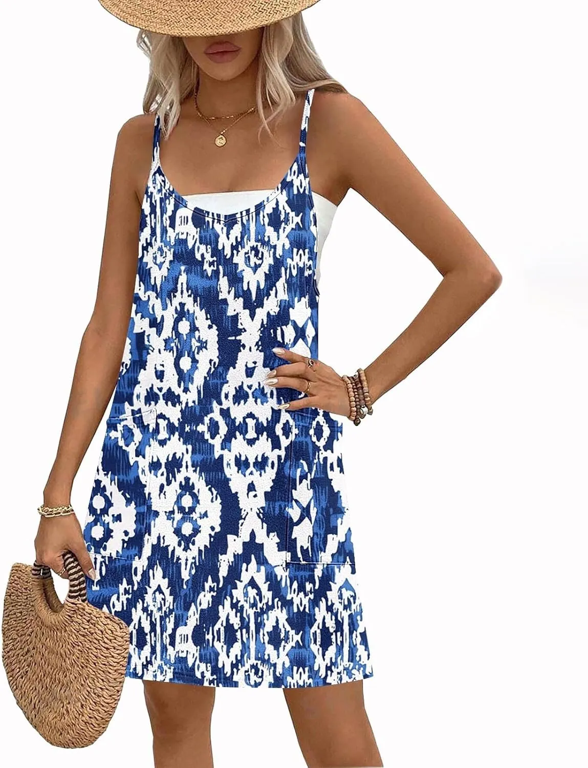 Ruziyoog Women's Summer Sleeveless Tank Dress 2025 Floral Print Spaghetti Straps Sun Dress Casual Short Mini Beach Dresses