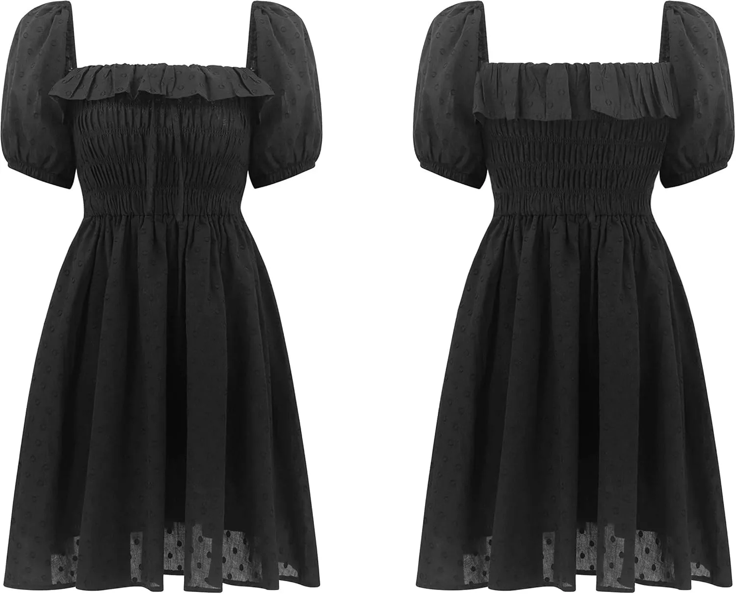 R.Vivimos Women's Summer Cotton Short Sleeve Square Neck Elastic Smocked Ruffle Floral Print Swing Mini Dress