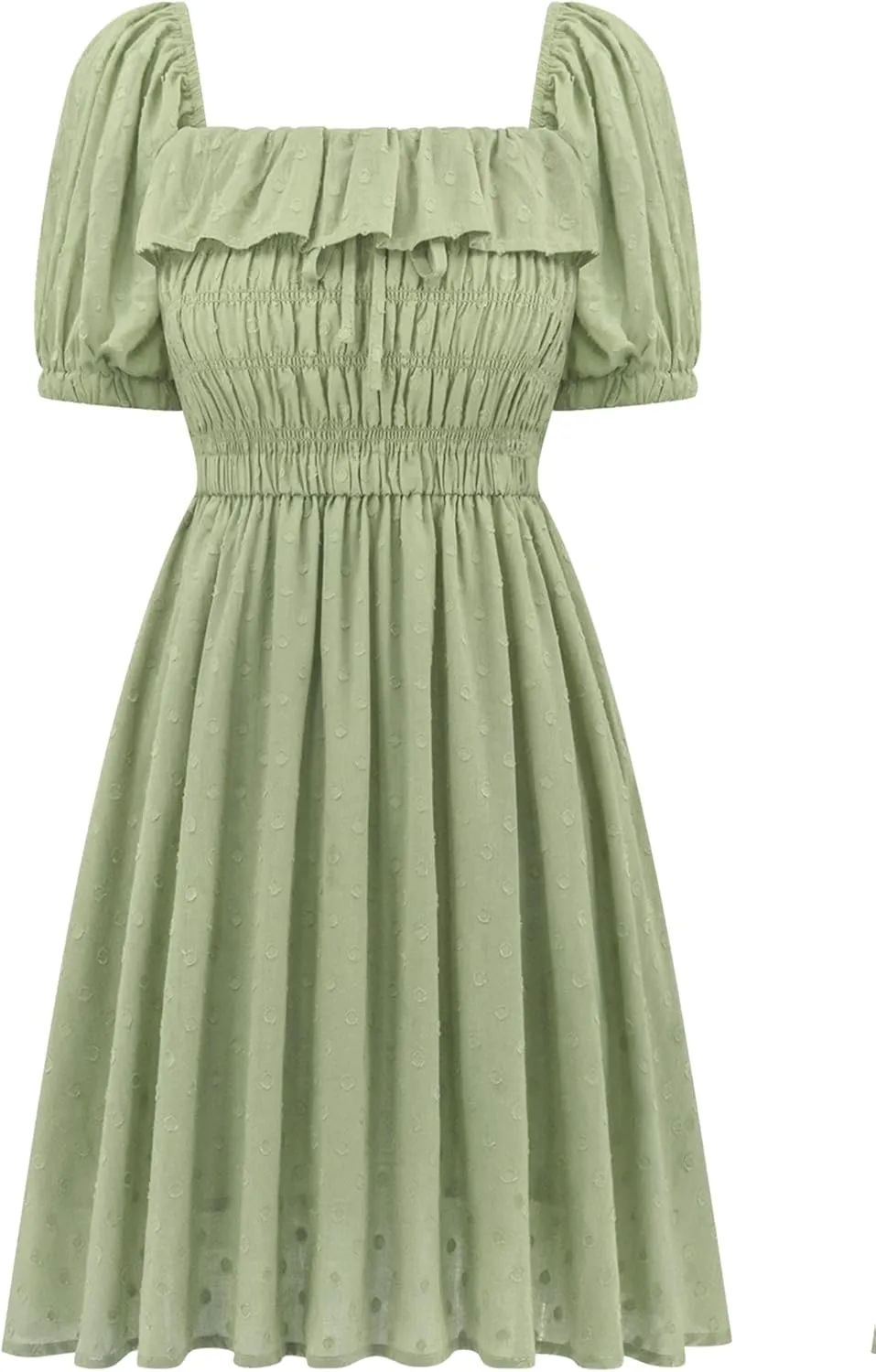 R.Vivimos Women's Summer Cotton Short Sleeve Square Neck Elastic Smocked Ruffle Floral Print Swing Mini Dress