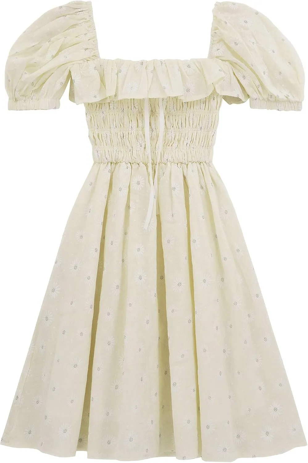 R.Vivimos Women's Summer Cotton Short Sleeve Square Neck Elastic Smocked Ruffle Floral Print Swing Mini Dress