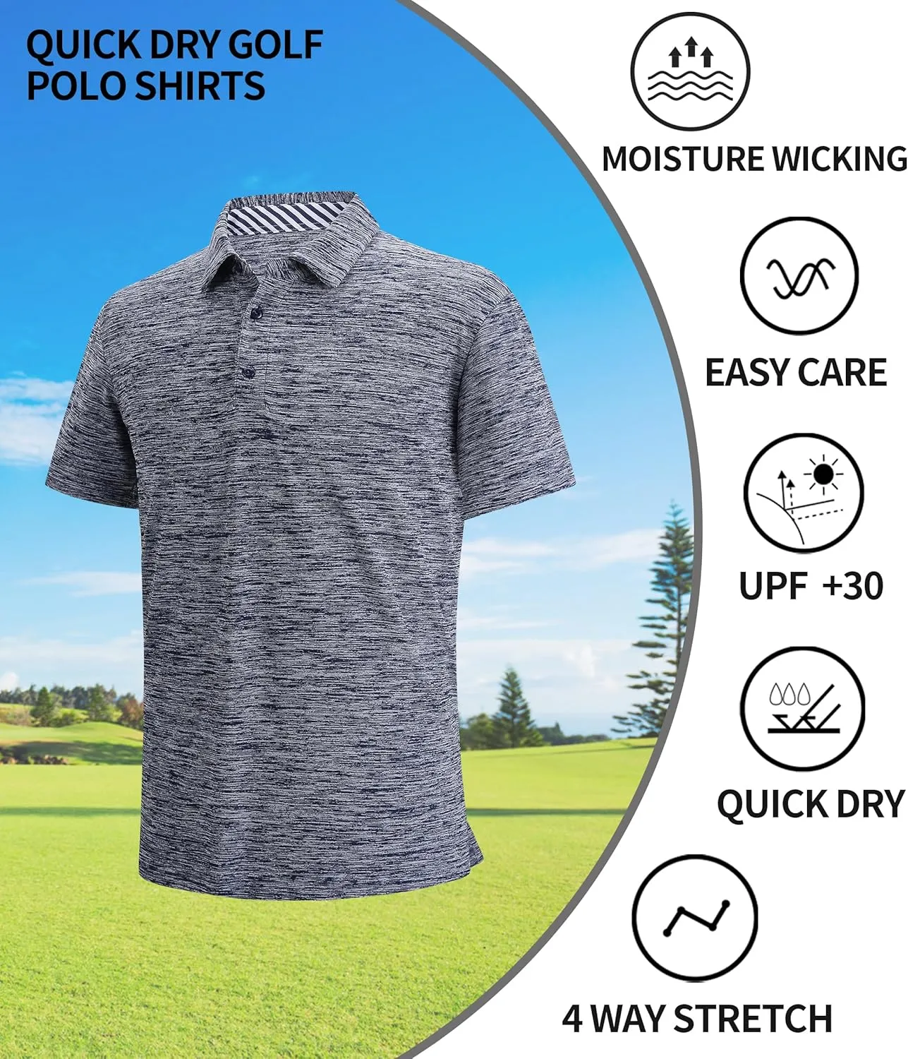 SAMERM Golf Shirts for Men Dry Fit Short Sleeve Mens Golf Shirt Performance Moisture Wicking Polo Shirts for Men