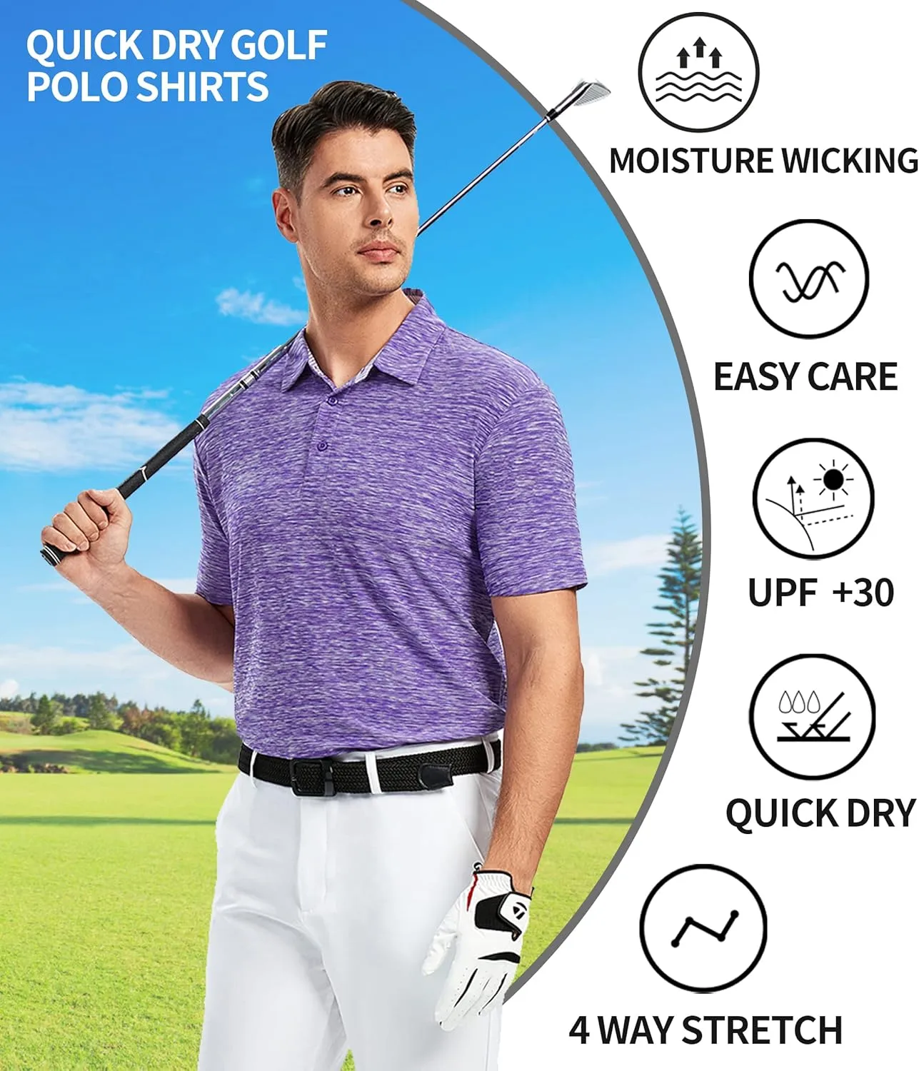 SAMERM Golf Shirts for Men Dry Fit Short Sleeve Mens Golf Shirt Performance Moisture Wicking Polo Shirts for Men