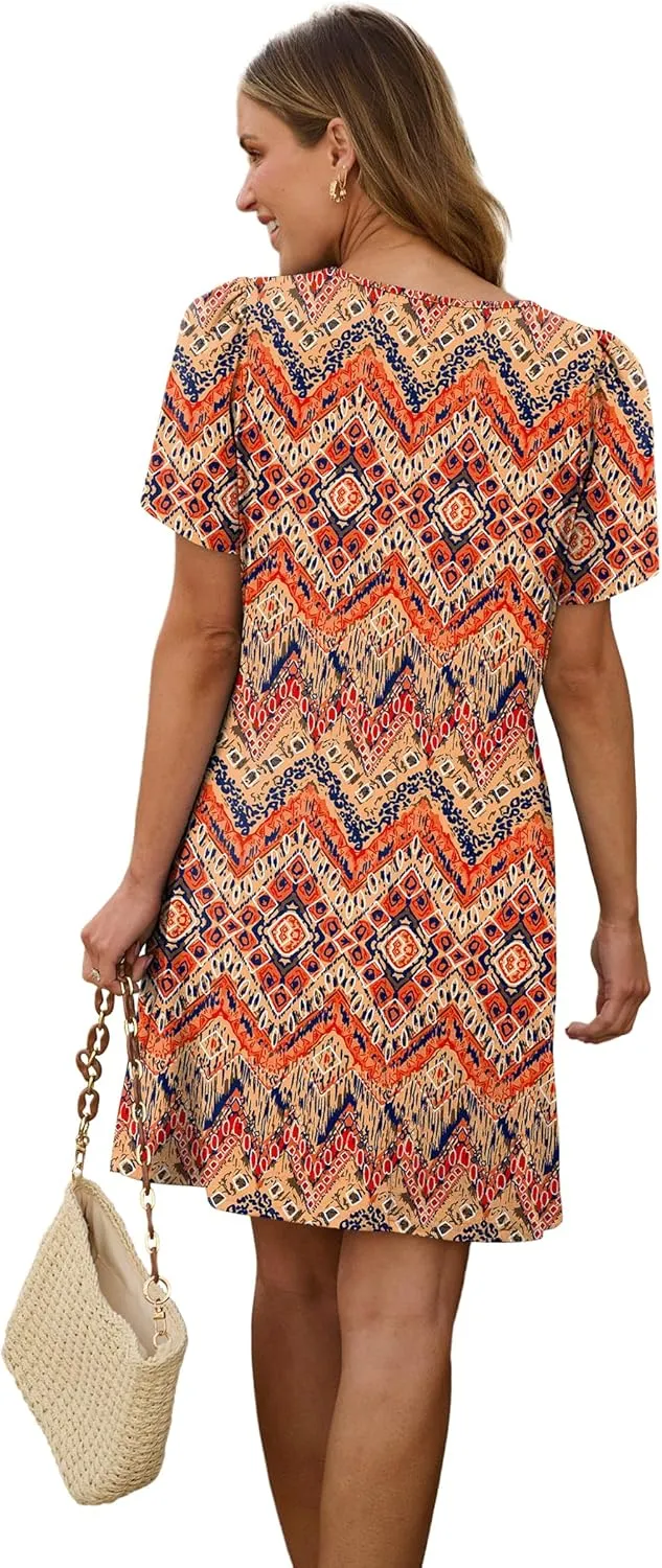 SAMPEEL Womens Pleated Front Summer Dresses Casual Short Sleeve T Shirts Dress with Pockets Vacation Beach Cover Up