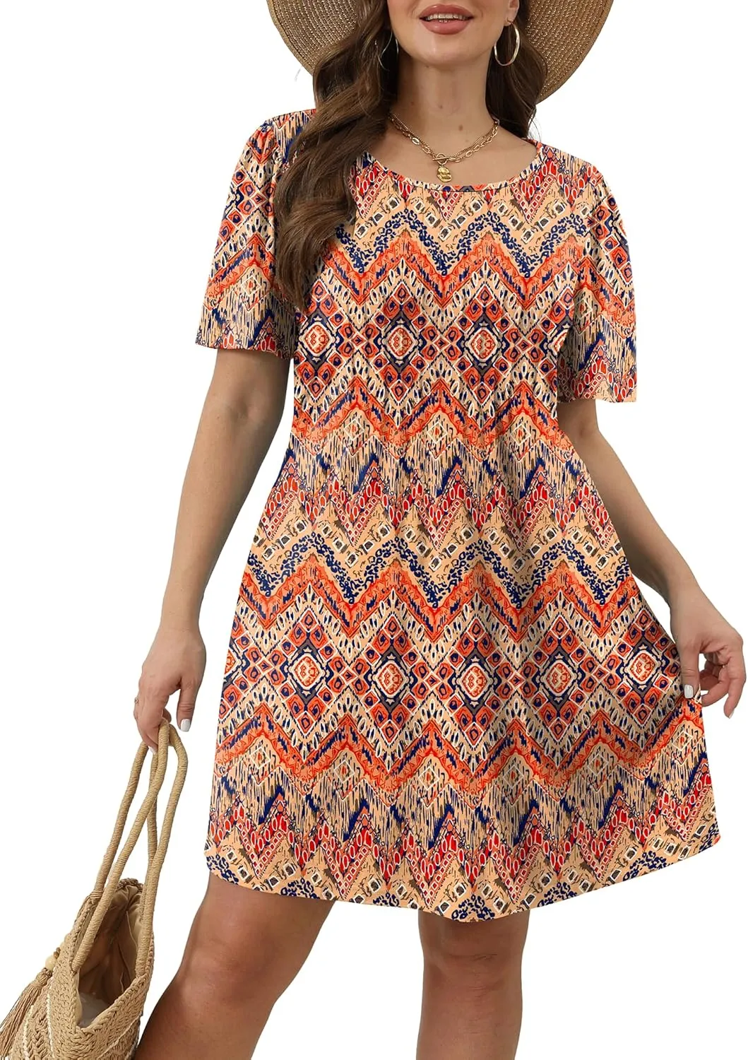 SAMPEEL Womens Pleated Front Summer Dresses Casual Short Sleeve T Shirts Dress with Pockets Vacation Beach Cover Up