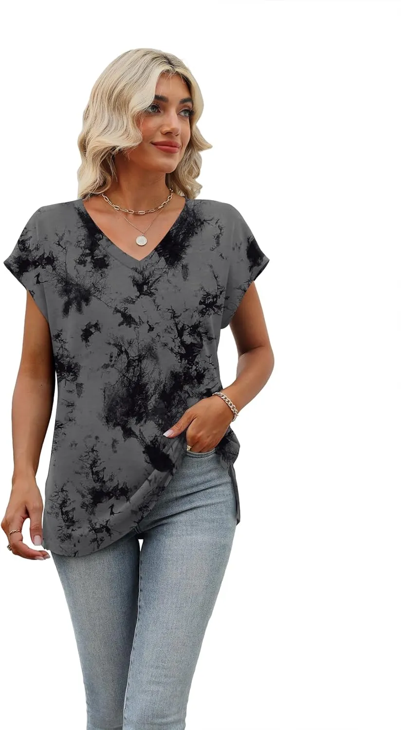 SAMPEEL Womens Summer Tops 2025 Cap Sleeve Trendy Tank Tops V Neck Loose Fit Shirts