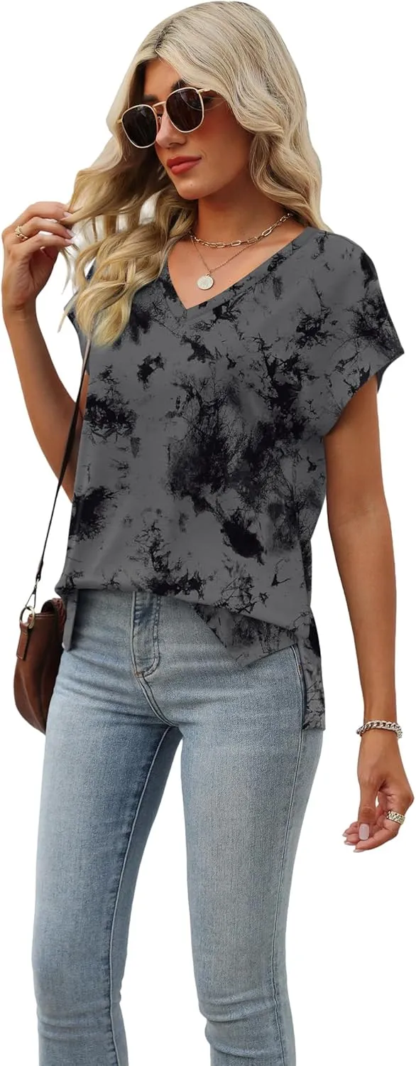 SAMPEEL Womens Summer Tops 2025 Cap Sleeve Trendy Tank Tops V Neck Loose Fit Shirts