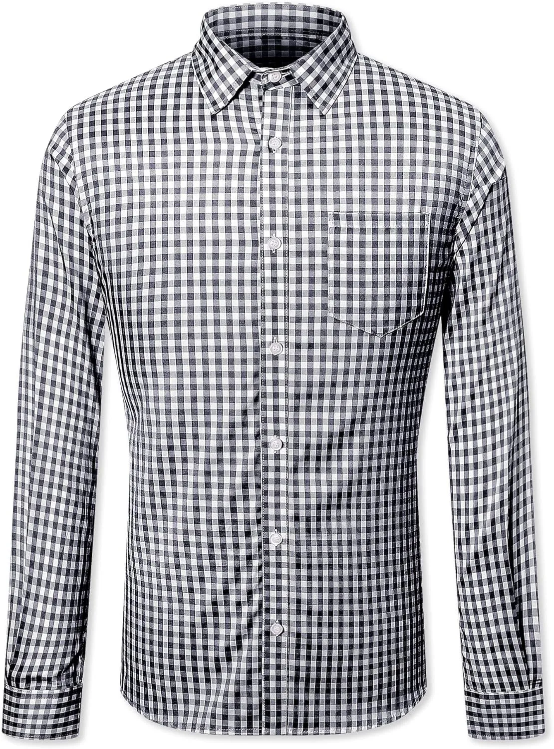 SANGTREE Men Plaid Casual Slim Fit Long Sleeve Button Down Dress Shirts, S - 3XL