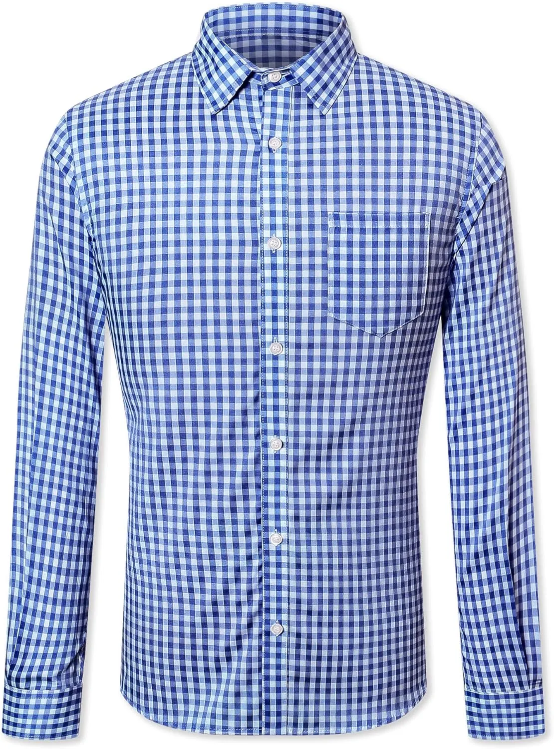 SANGTREE Men Plaid Casual Slim Fit Long Sleeve Button Down Dress Shirts, S - 3XL