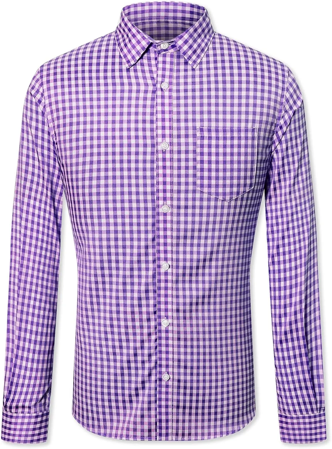 SANGTREE Men Plaid Casual Slim Fit Long Sleeve Button Down Dress Shirts, S - 3XL