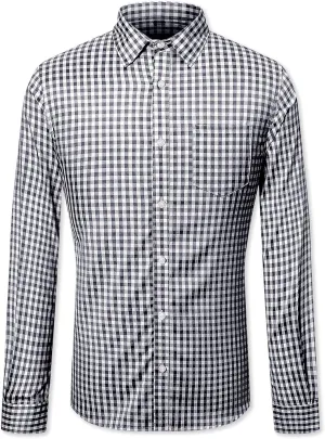 SANGTREE Men Plaid Casual Slim Fit Long Sleeve Button Down Dress Shirts, S - 3XL