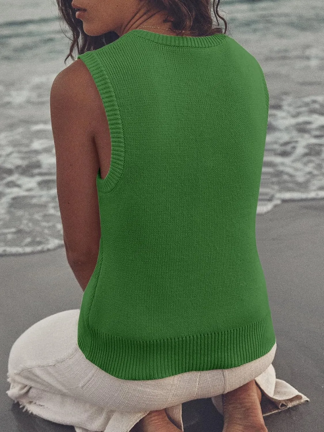 Saodimallsu Womens Summer Sweater Vest Sleeveless Ribbed Knit Tank Tops Going Out Casual Basic Scoop Neck Tshirt