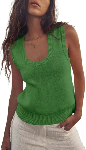 Saodimallsu Womens Summer Sweater Vest Sleeveless Ribbed Knit Tank Tops Going Out Casual Basic Scoop Neck Tshirt
