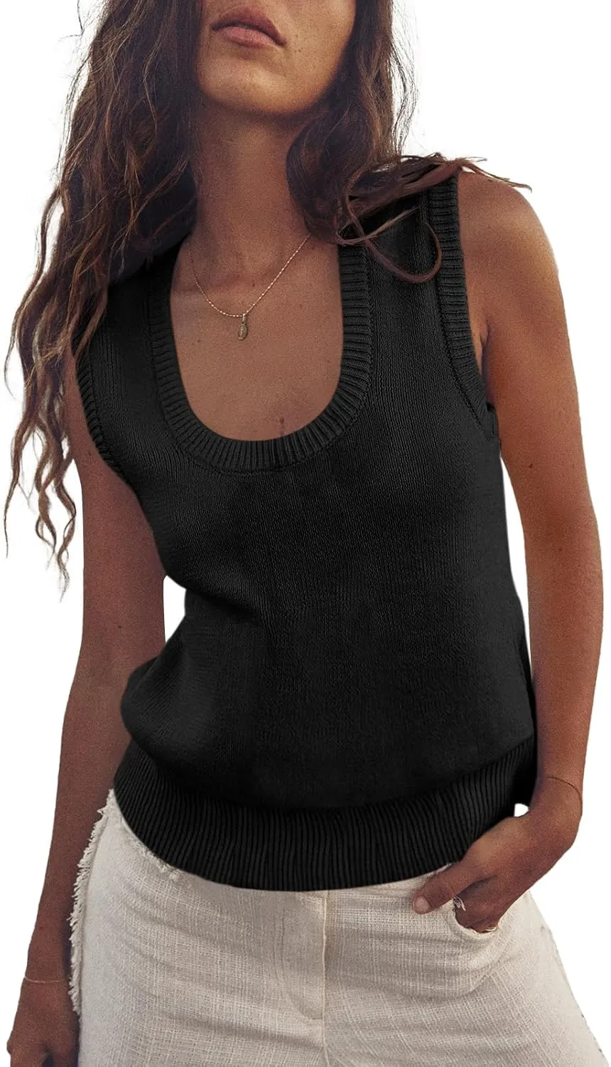 Saodimallsu Womens Summer Sweater Vest Sleeveless Ribbed Knit Tank Tops Going Out Casual Basic Scoop Neck Tshirt