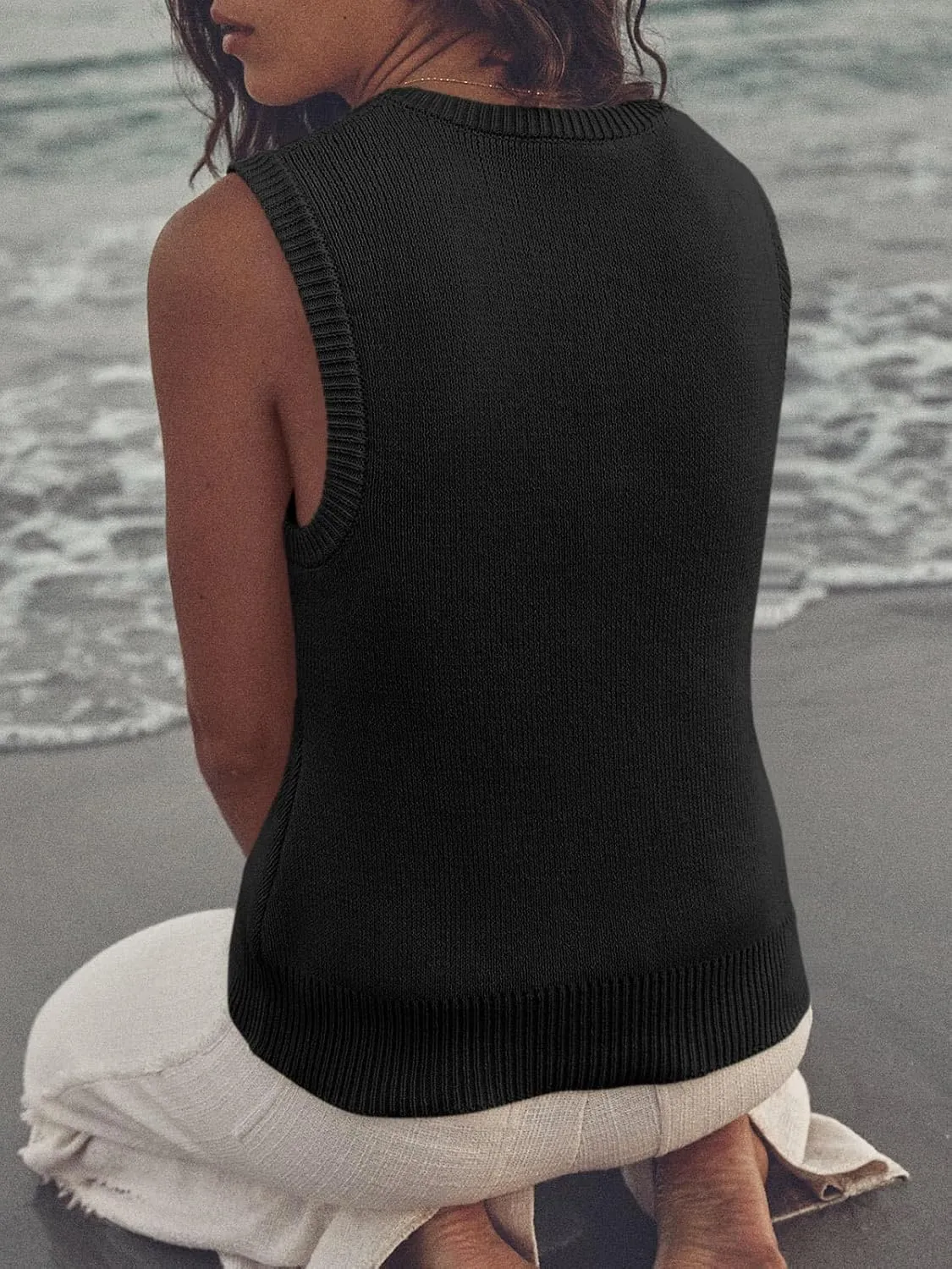 Saodimallsu Womens Summer Sweater Vest Sleeveless Ribbed Knit Tank Tops Going Out Casual Basic Scoop Neck Tshirt