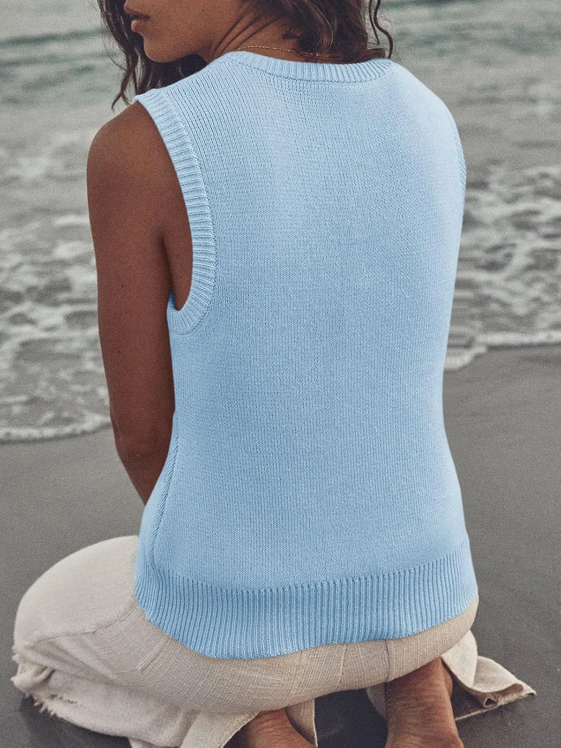 Saodimallsu Womens Summer Sweater Vest Sleeveless Ribbed Knit Tank Tops Going Out Casual Basic Scoop Neck Tshirt