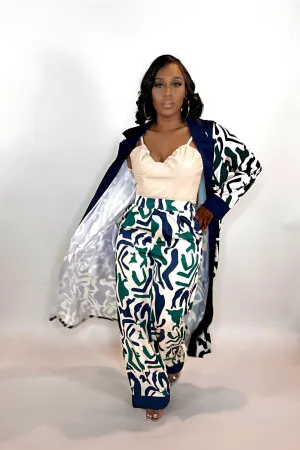 SATIN ABSTRACT PANT SET