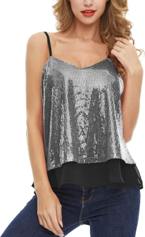 SATINIOR Christmas Women Sequin Tank Tops Sparkly Sequin Camisole Tops Glitter Sequined Vest Christmas Party