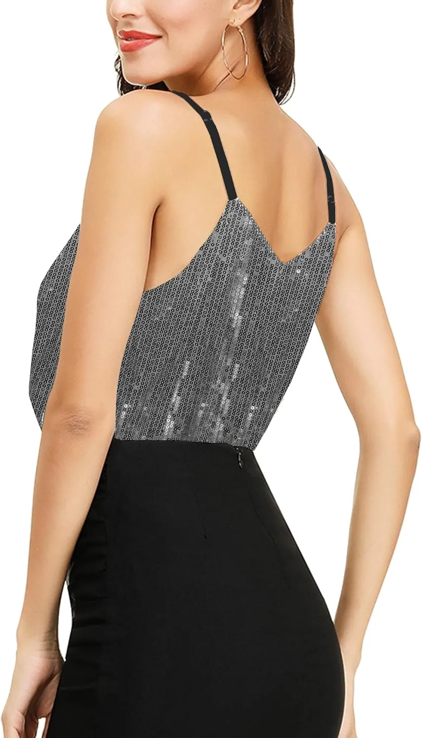 SATINIOR Christmas Women Sequin Tank Tops Sparkly Sequin Camisole Tops Glitter Sequined Vest Christmas Party
