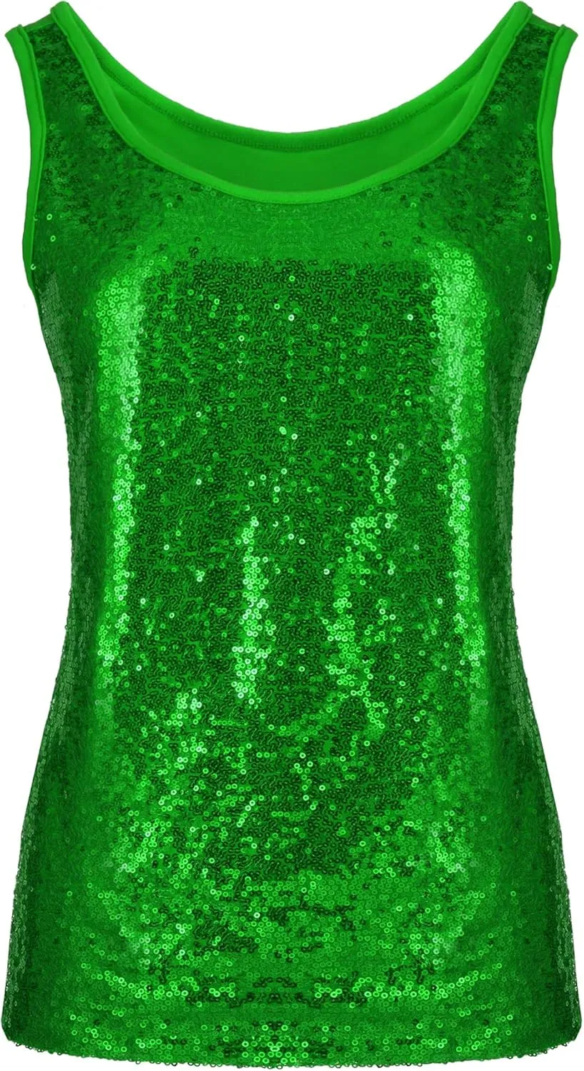 SATINIOR Women's Sleeveless Glitter Sequin Tank Tops Shimmer Vest Tops Glitter Camisole for Women Girl