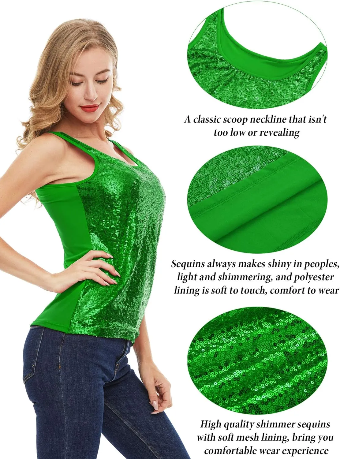 SATINIOR Women's Sleeveless Glitter Sequin Tank Tops Shimmer Vest Tops Glitter Camisole for Women Girl