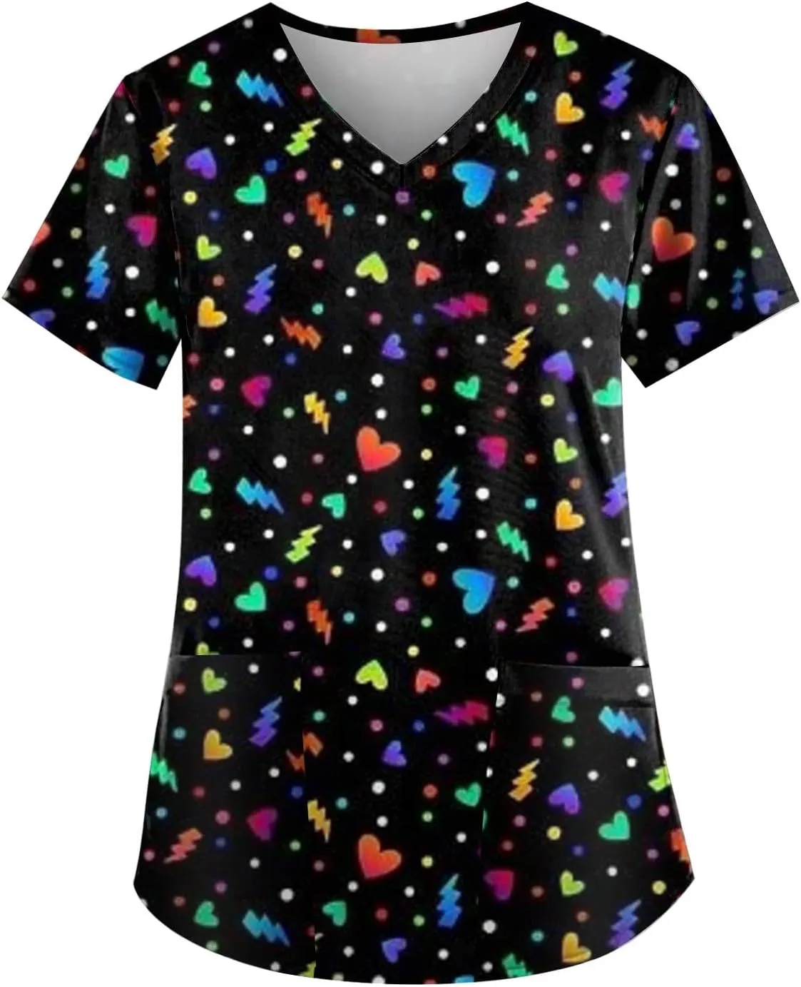 Scrubs for Women Casual Printed Work Uniform T-Shirt V Neck Short Sleeve Nurse Scrub Tunic Blouse with Pockets