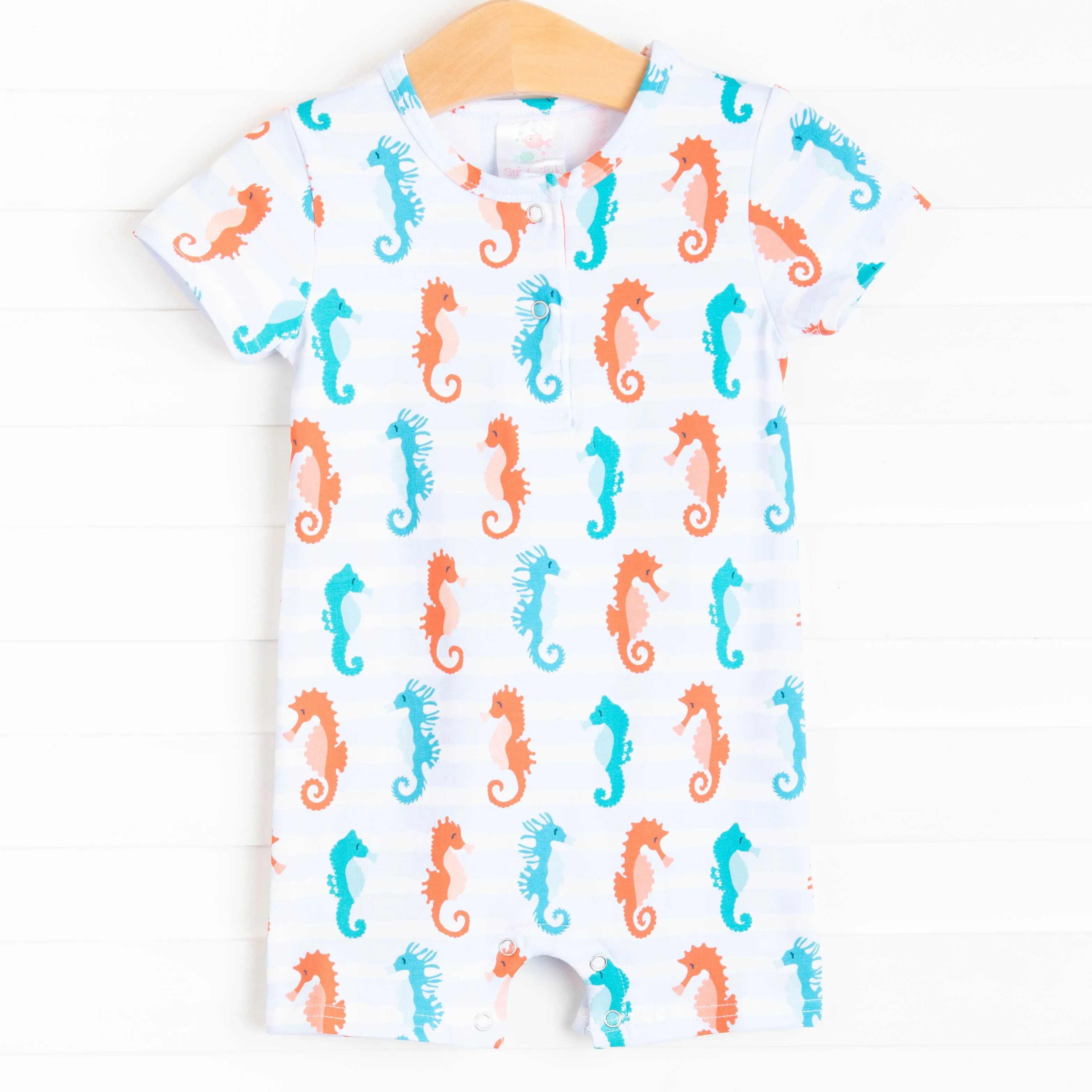 Seahorsin' Around Romper, Blue