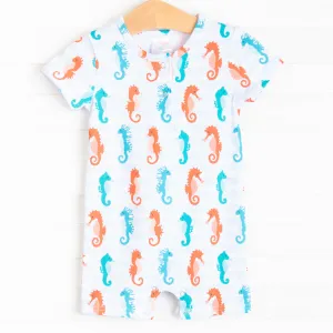 Seahorsin' Around Romper, Blue