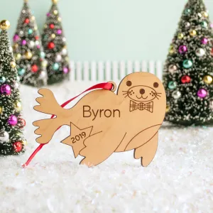 Seal Wooden Christmas Ornament - Personalized