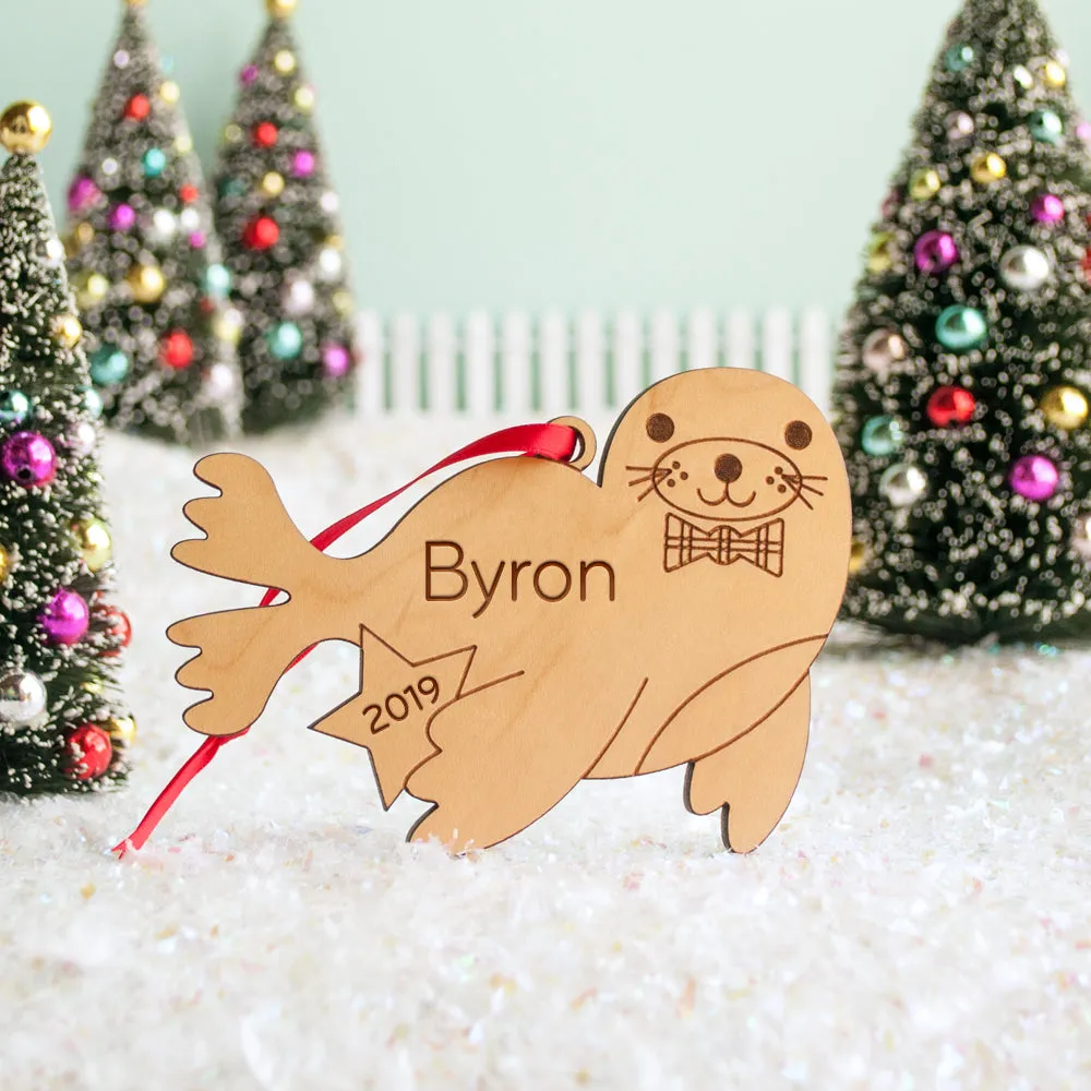 Seal Wooden Christmas Ornament - Personalized
