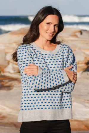 See Saw Australian Wool Spotty Sweater in Silver Ocean