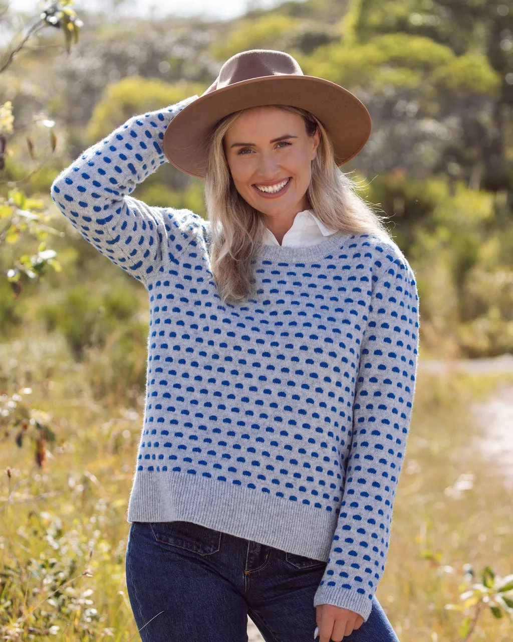 See Saw Australian Wool Spotty Sweater in Silver Ocean