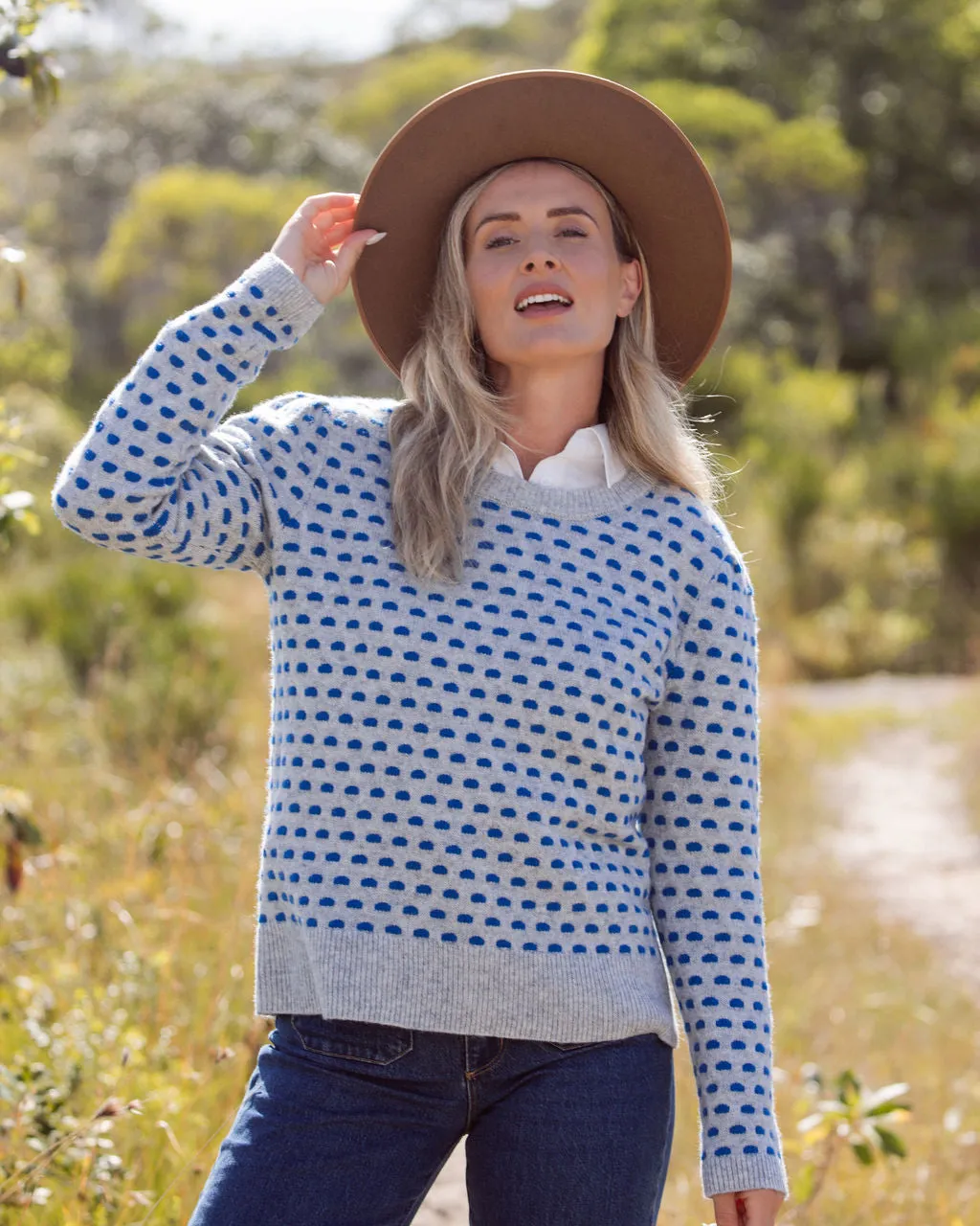 See Saw Australian Wool Spotty Sweater in Silver Ocean