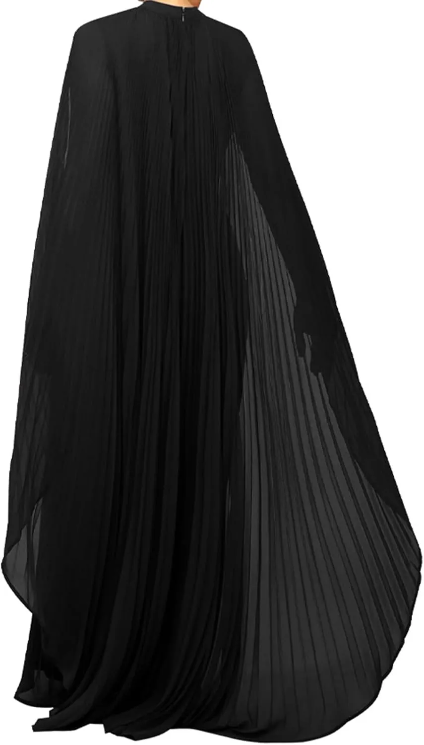 Seltaon Women's Chiffon Pleated Flowy Maxi Dresses Cape Sleeve Pleated Cocktail Evening Party Dress