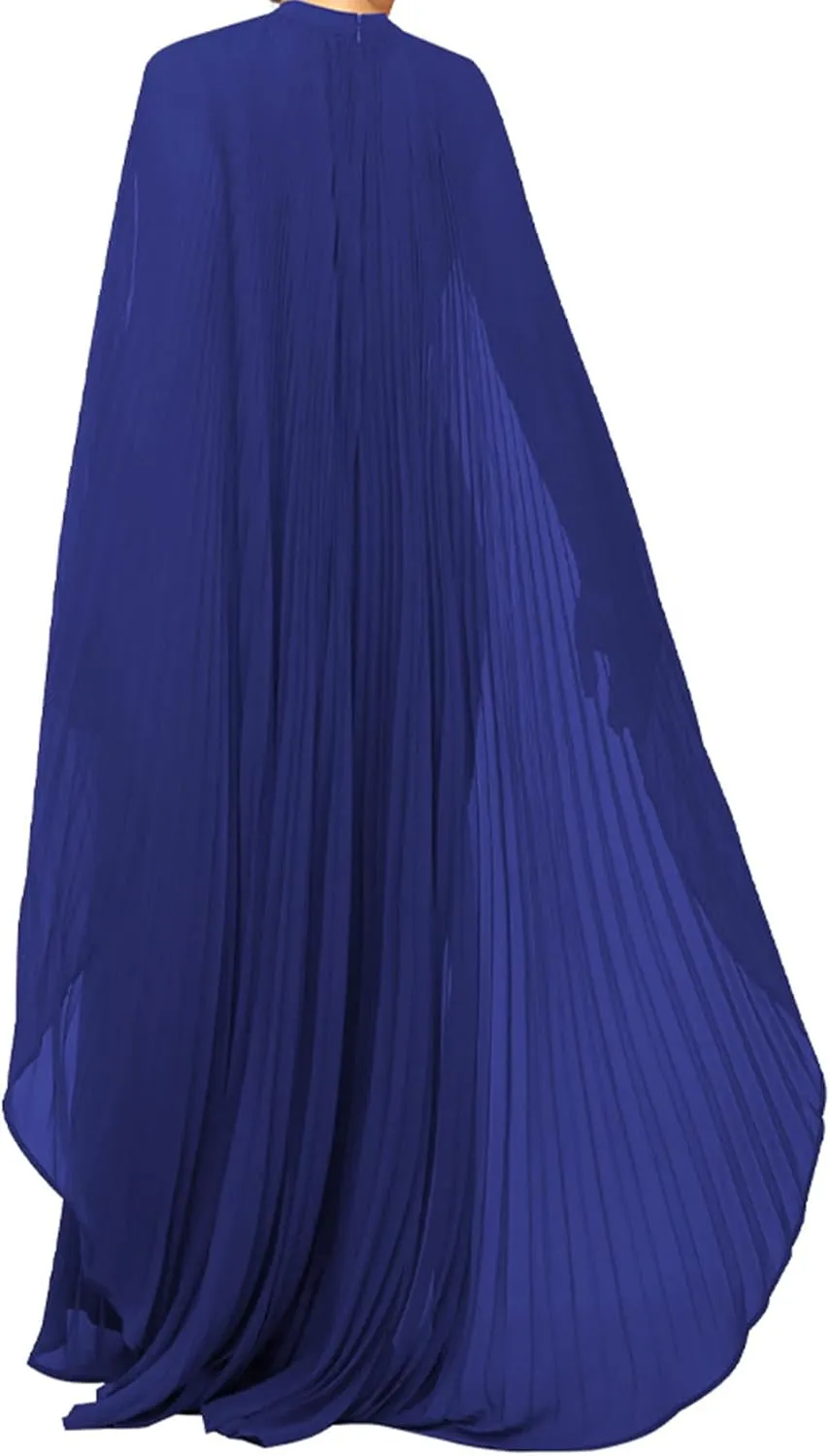 Seltaon Women's Chiffon Pleated Flowy Maxi Dresses Cape Sleeve Pleated Cocktail Evening Party Dress