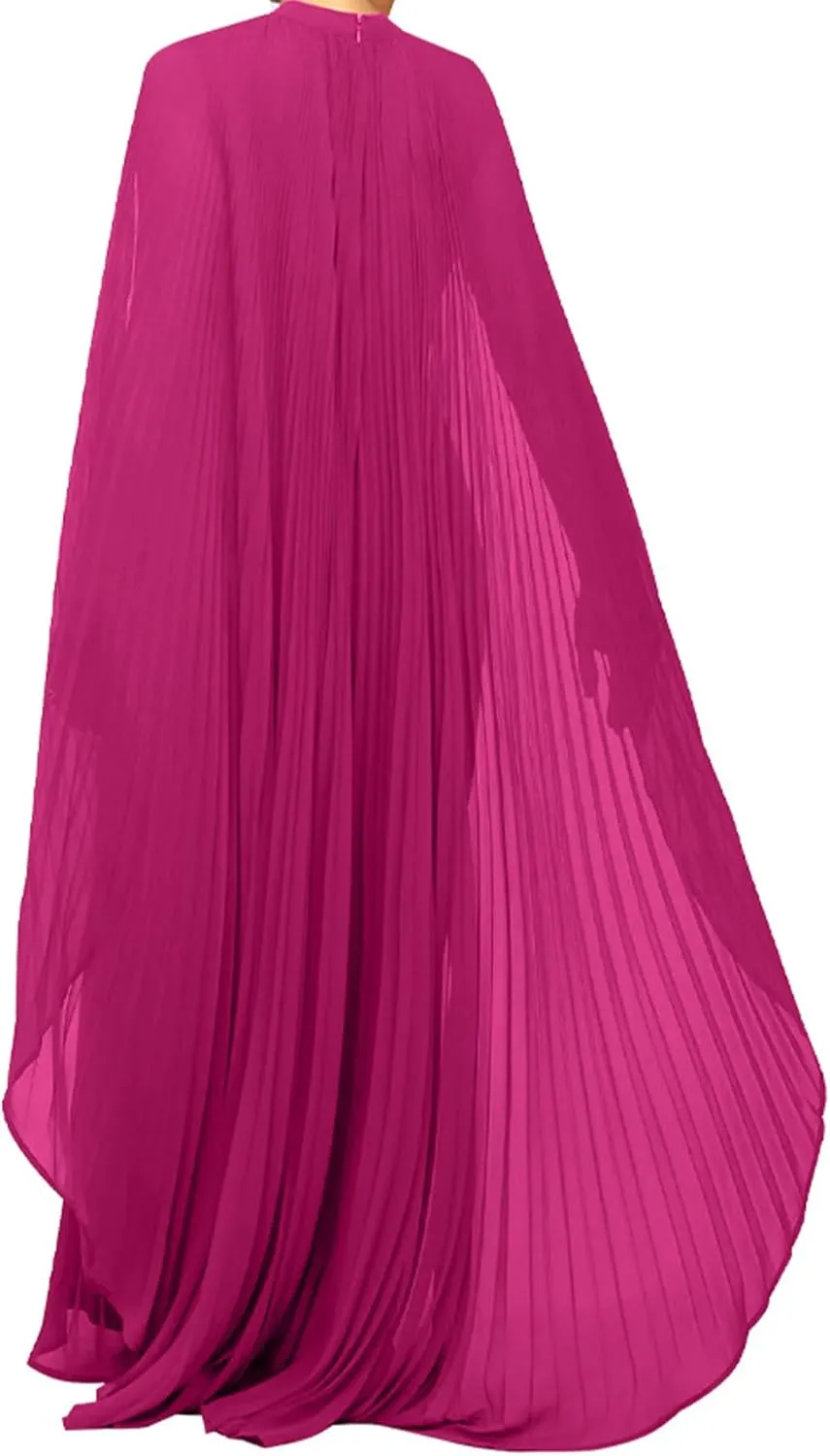 Seltaon Women's Chiffon Pleated Flowy Maxi Dresses Cape Sleeve Pleated Cocktail Evening Party Dress