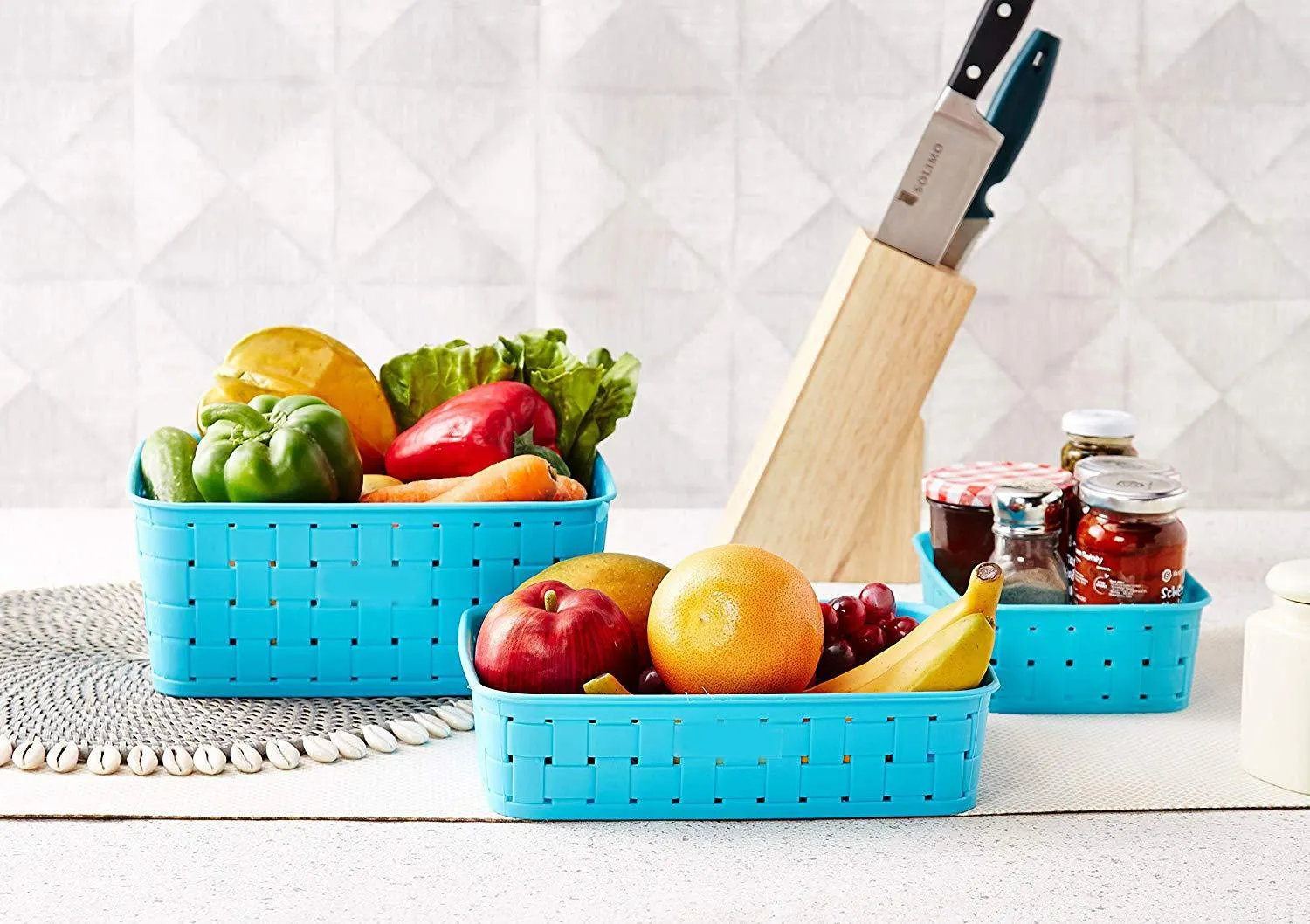Set of 3 Sky Blue Smart Storage Baskets