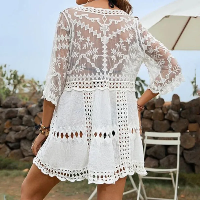 Sexy Lace Loose Beach Vacation Bikini Cover Up Dress
