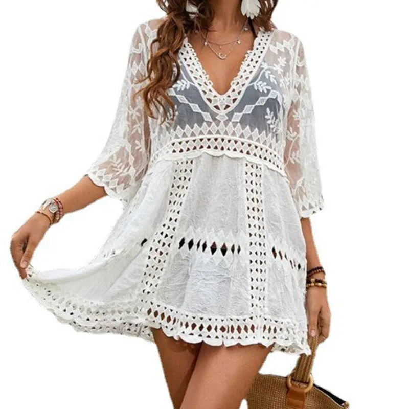 Sexy Lace Loose Beach Vacation Bikini Cover Up Dress