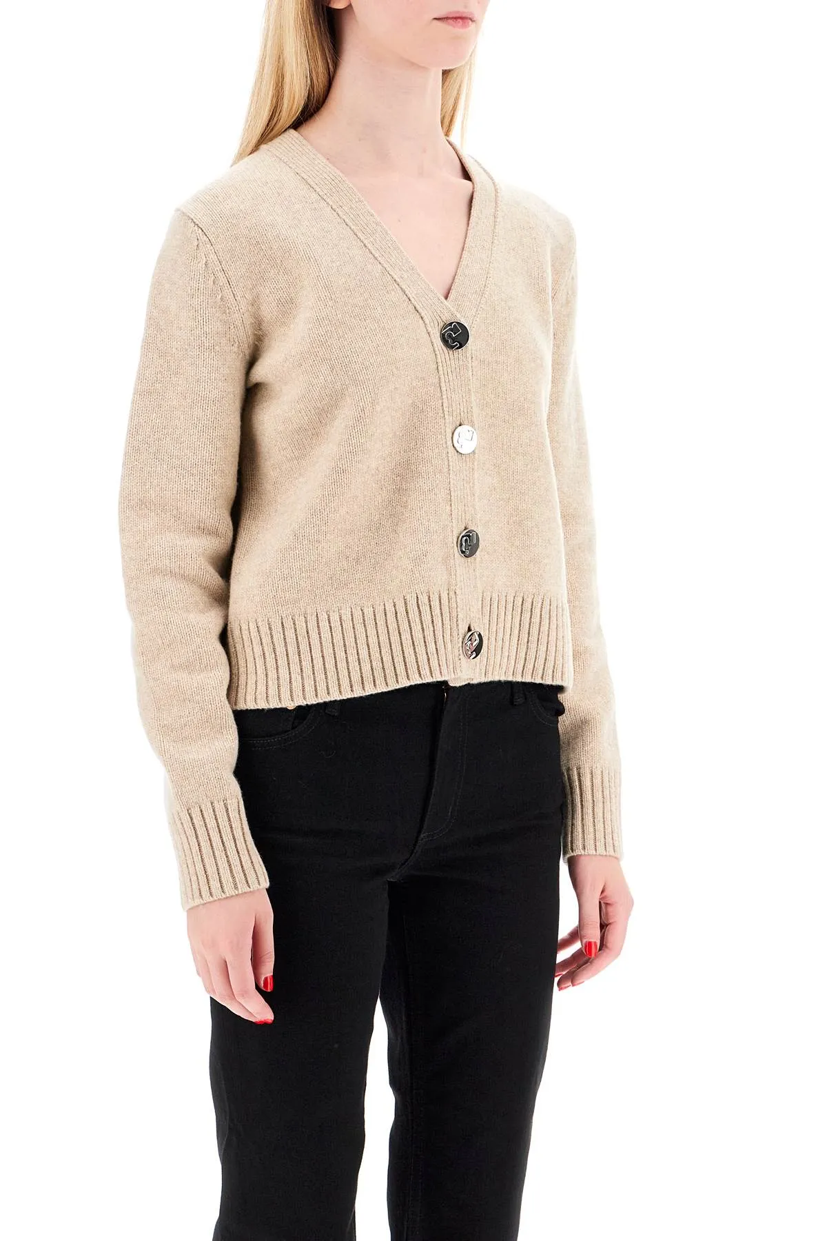 short wool cardigan for women 162704 OATMEAL MÉLANGE