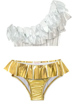 Silver & Gold One Shoulder Bikini with Silver Petals