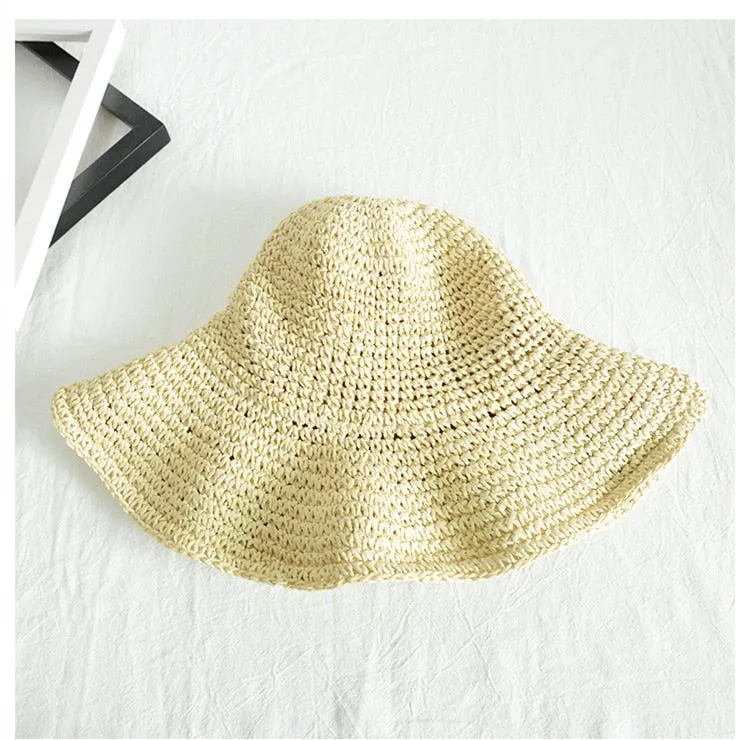 Simple Girl Raffia Sun Hat | Wide Brim Floppy Summer Hats for Women | Beach Panama Straw Dome Bucket Hat | Femme Shade Hat