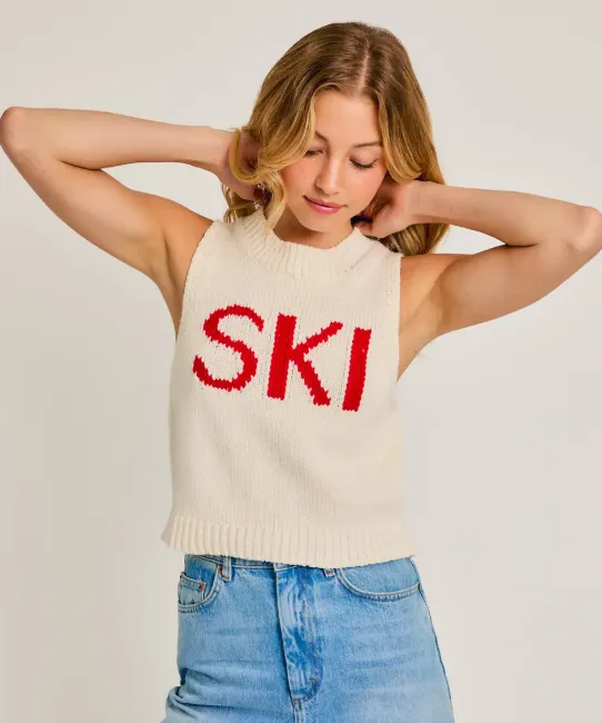 Ski Sweater Top - Cream/Red - FINAL SALE