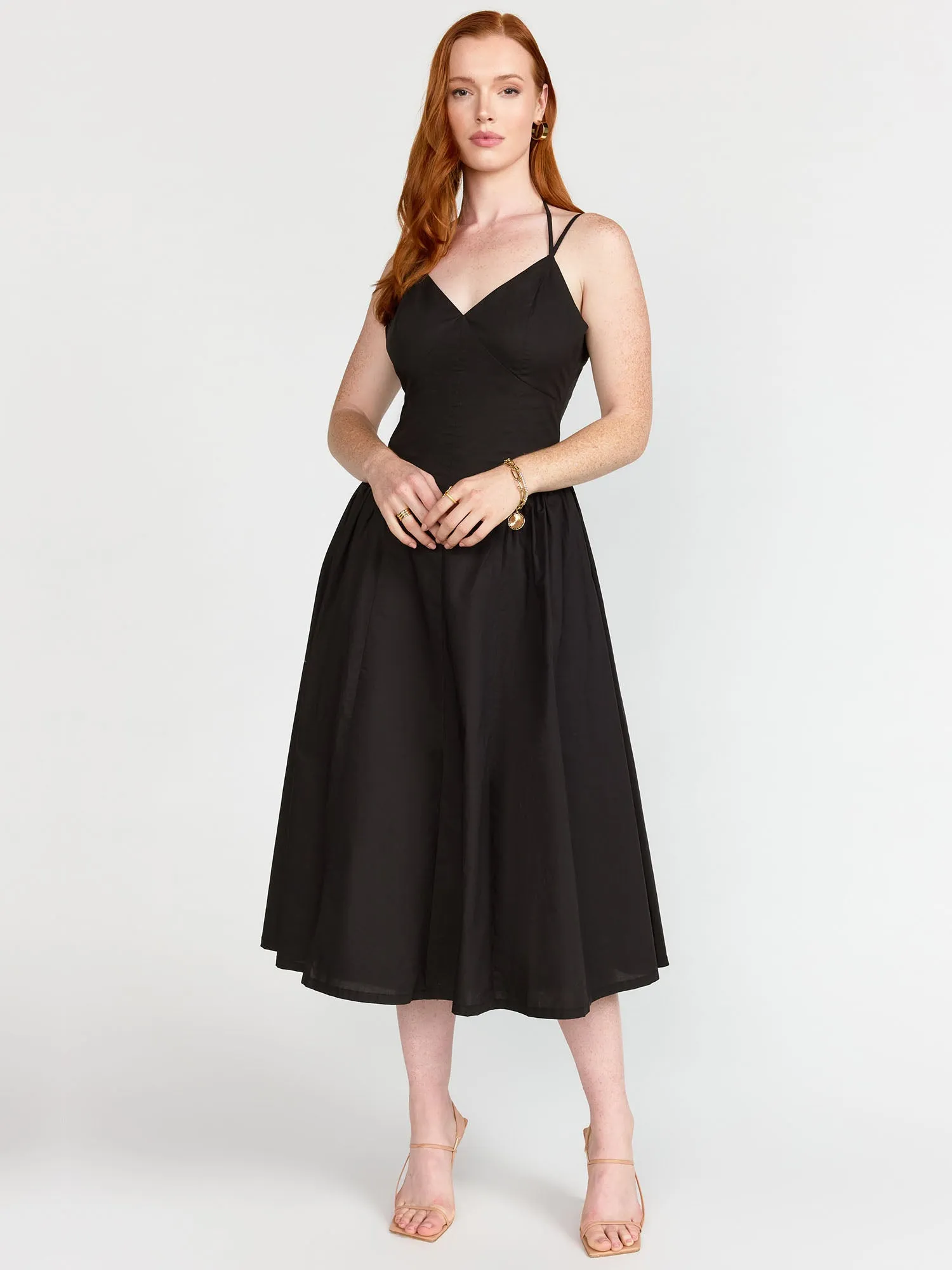 Sleeveless Plunge Corset Midi Dress - Lena