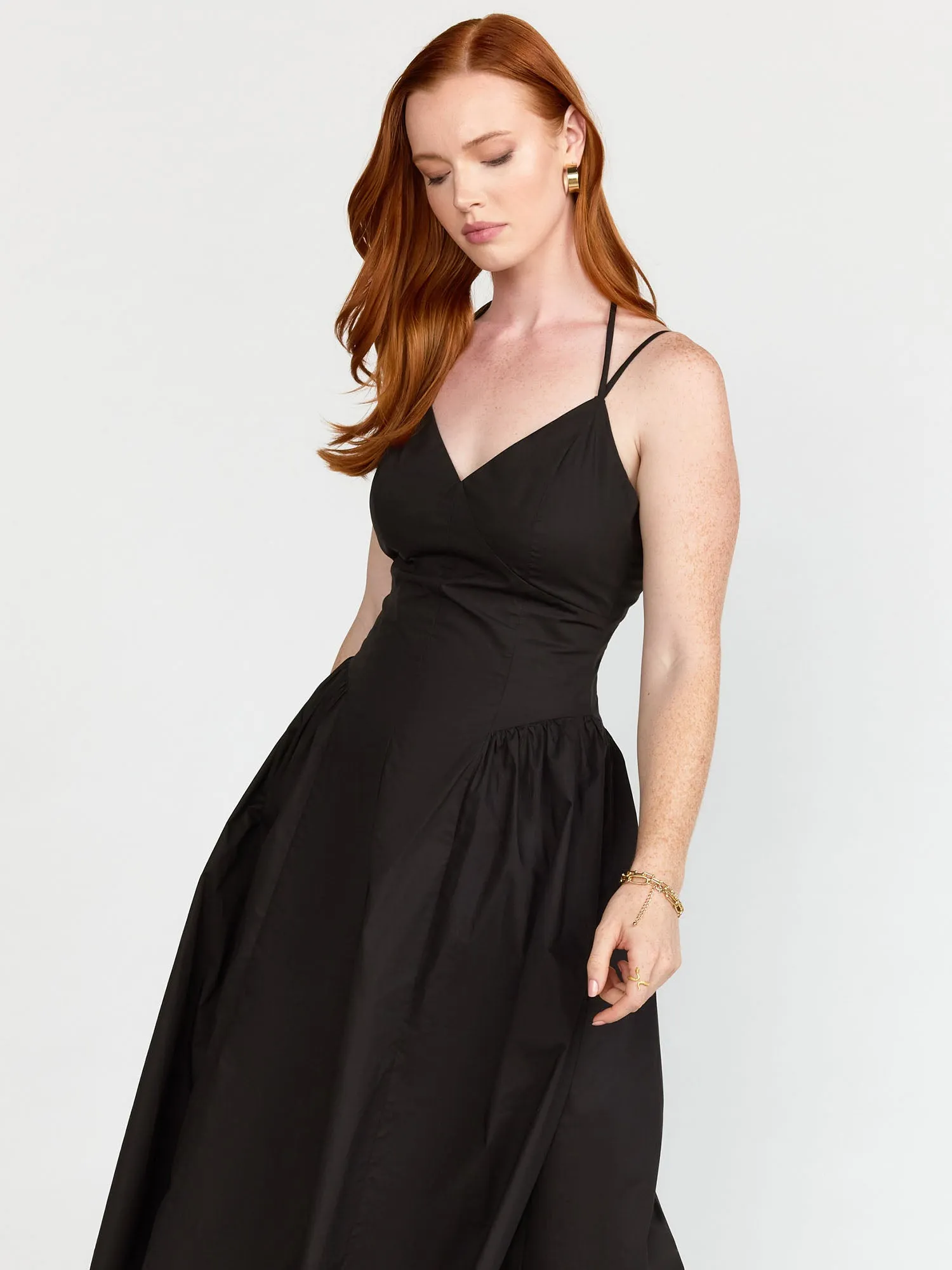 Sleeveless Plunge Corset Midi Dress - Lena