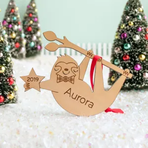 Sloth Wooden Christmas Ornament - Personalized