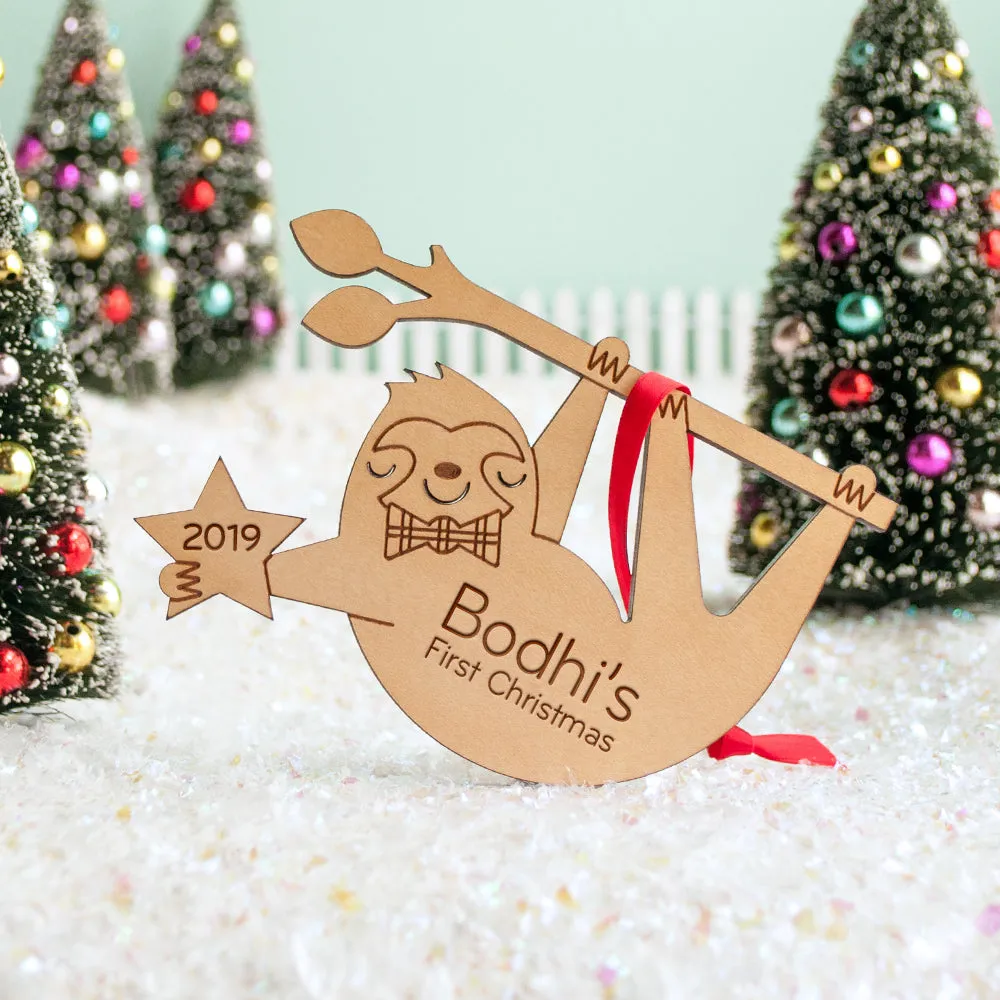 Sloth Wooden Christmas Ornament - Personalized